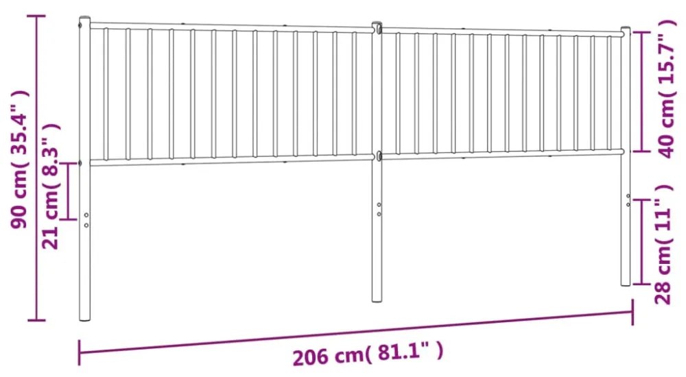 fehér fém fejtámla 200 cm