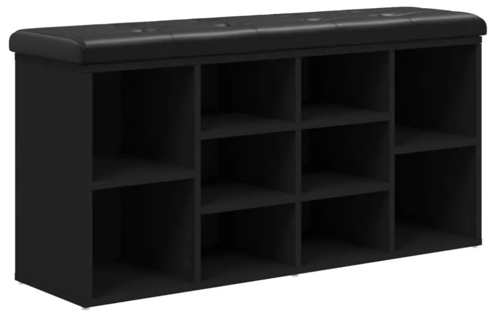 fekete szerelt fa cipőtároló pad 102 x 32 x 50 cm