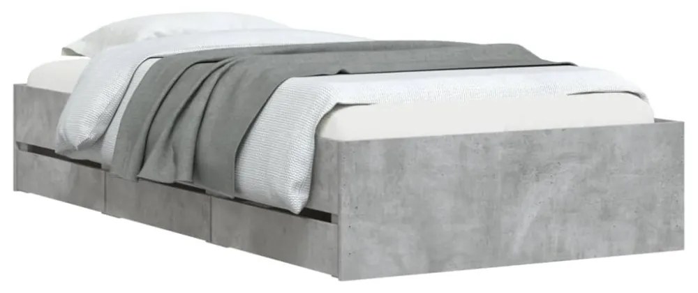 betonszürke szerelt fa ágykeret fiókokkal 100 x 200 cm