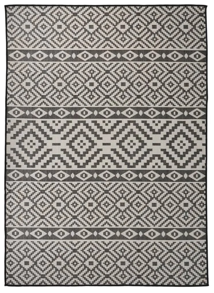 fekete csíkos lapos szövésű kültéri szőnyeg 200 x 280 cm