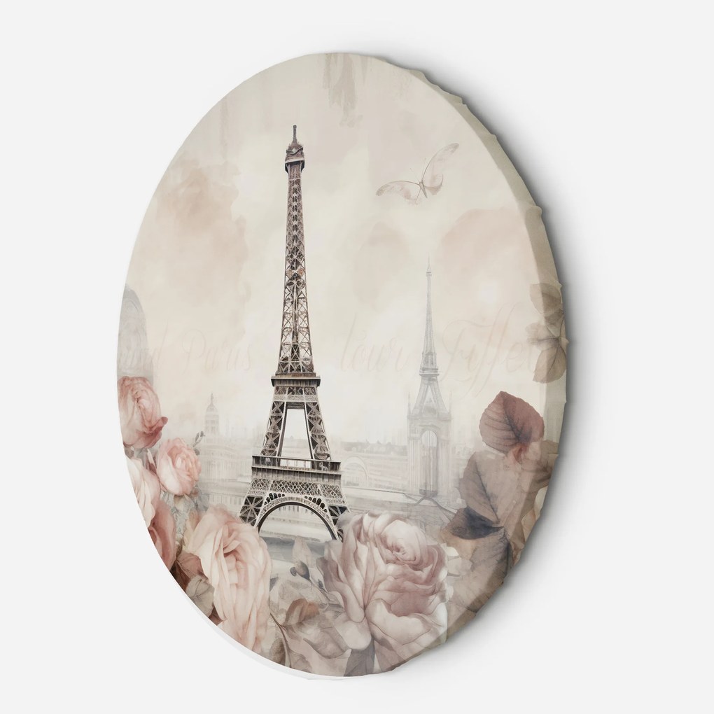 Gario Kerek vászonkép Eiffel-torony és virágok Méret: 40 x 40 cm