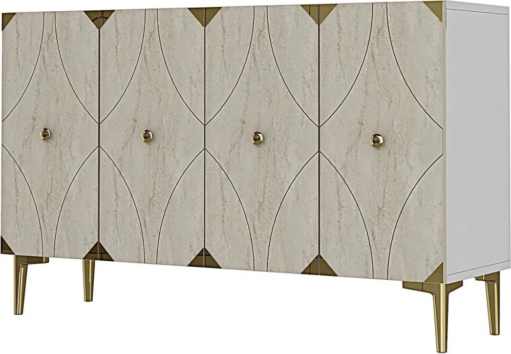 Alfa komód, fehér-travertin, 120 cm – TR555CHM1439