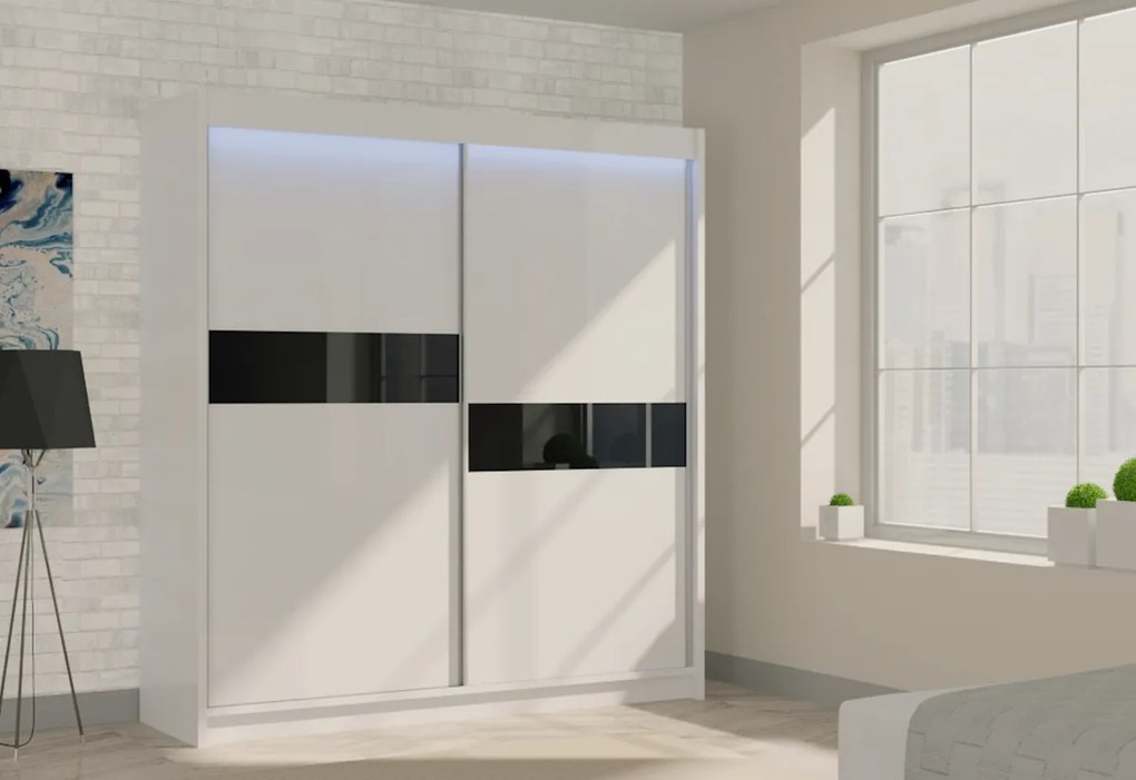 ADRIANA tolóajtós ruhásszekrény, wenge/fehér üveg, 120x216x61