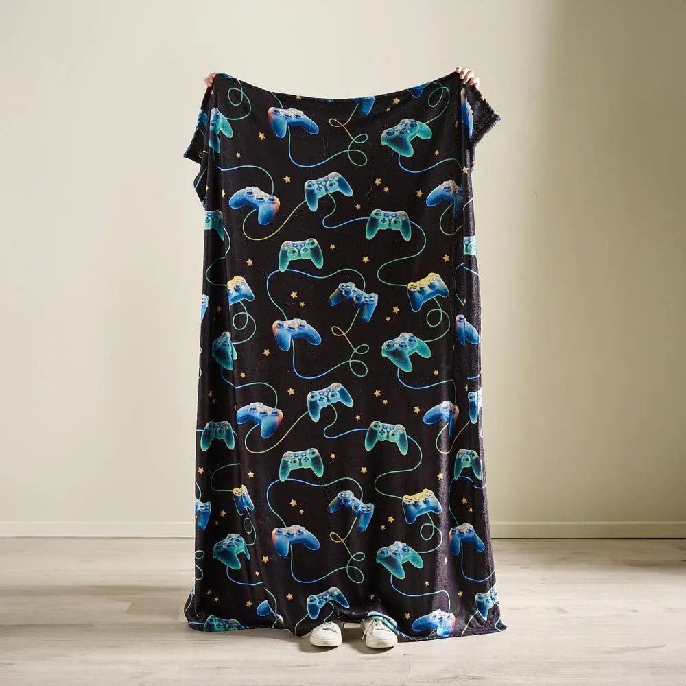 Fekete-kék mikroplüss gyerek takaró 130x170 cm Gamer – Catherine Lansfield