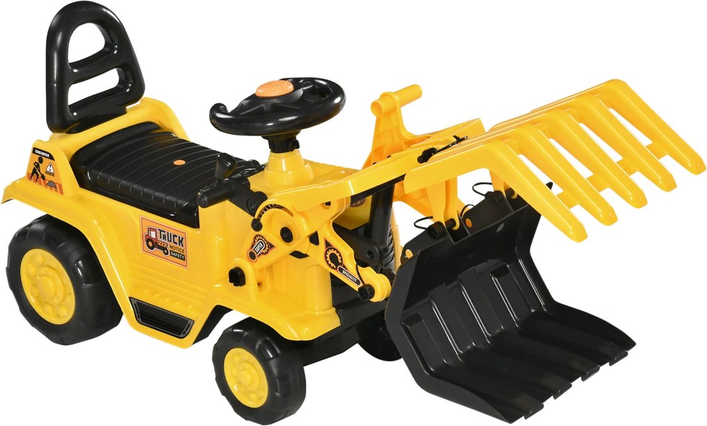 HOMCOM Ülős Ásó Játék Forgatható Állítható Kásával, Sziréna, Ülő Játék Digger, 30 kg-ig, Homok Digger Gyerekeknek 2-4 Éves Kori, Sárga | Aosom