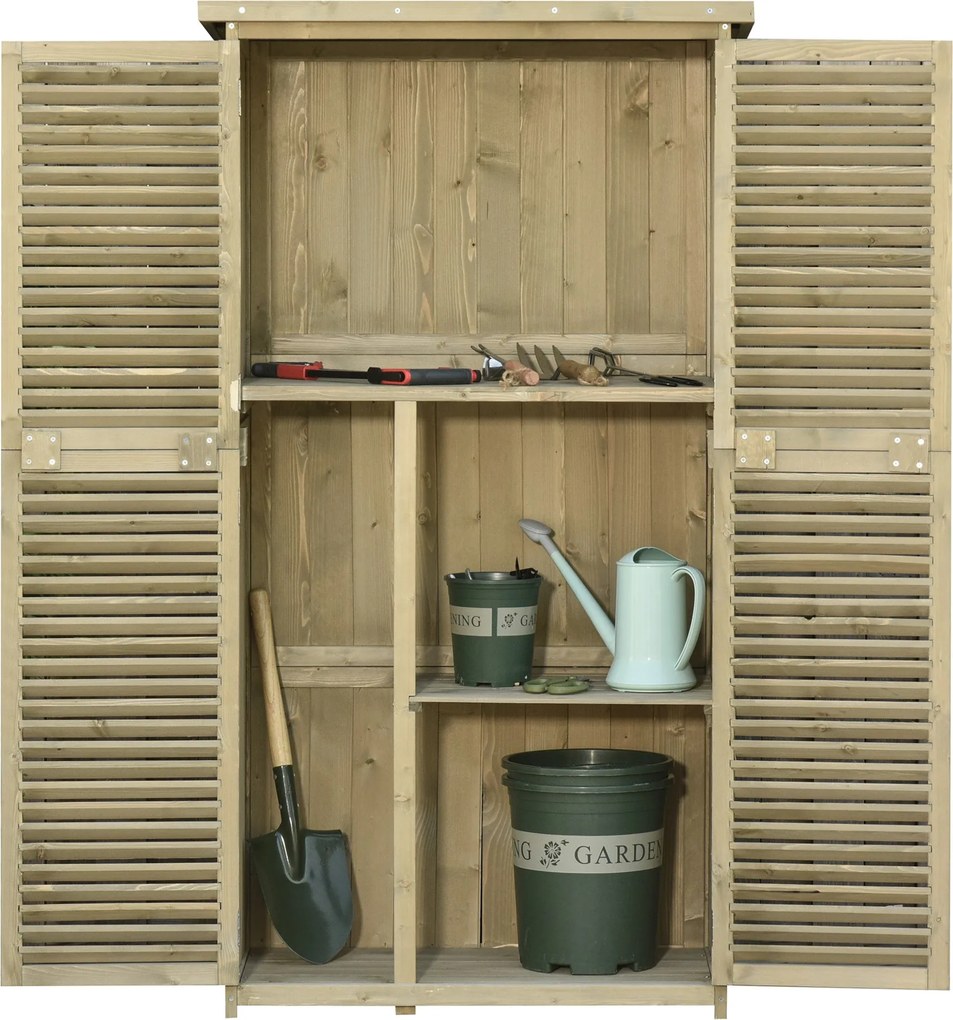 Outsunny Kerti Szekrény Fa Szerszámos Kamra Aszfalt Tetővel, Rácsos Ajtóval, 4 Rekesszel - Szürke 87 x 46.5 x 160 cm | Aosom