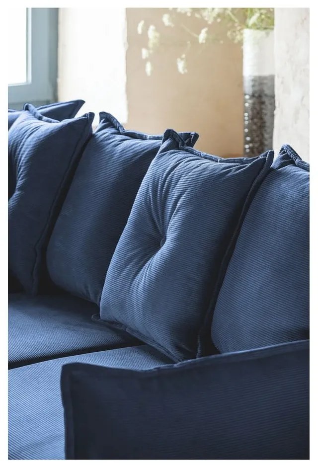 Sötétkék kordbársony kinyitható sarokkanapé (variálható) Lazy Lukka – Miuform