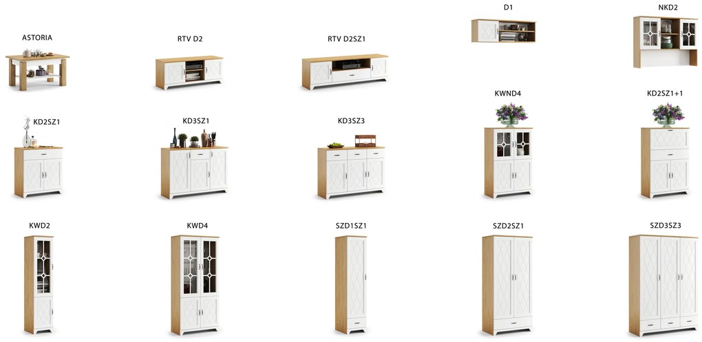 Mazzoni PROVENZA D2SZ1 TV-állvány Kőtölgy/Fehér Matt - TV-ÁLLVÁNY NAPPALIBA RETRO