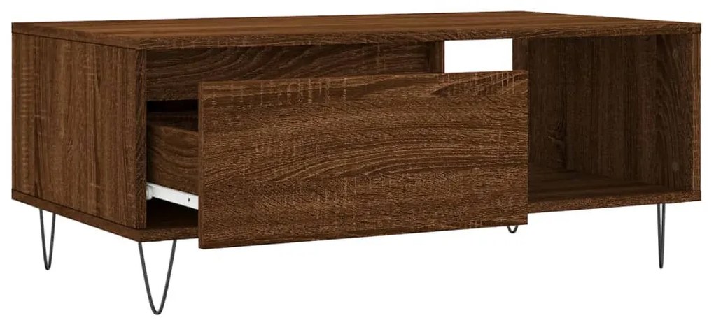 Barna tölgyszínű szerelt fa dohányzóasztal 90x50x36,5 cm