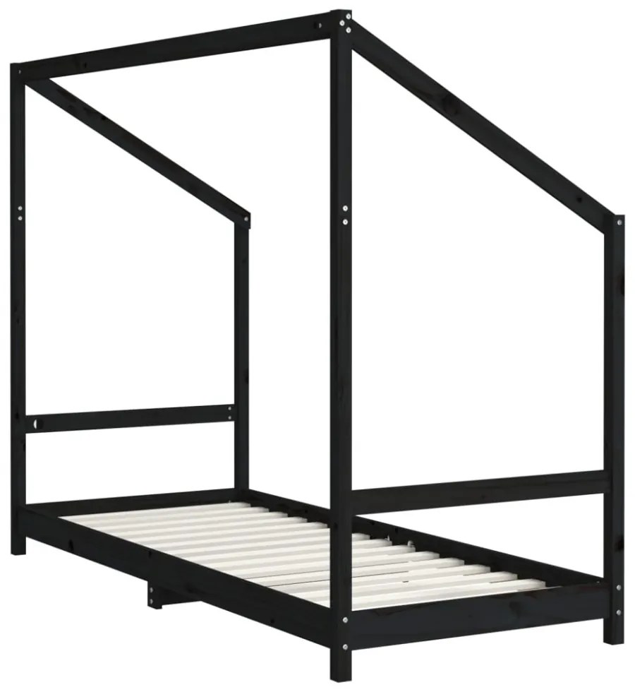fekete tömör fenyőfa gyerekágykeret 2 x (80 x 200) cm