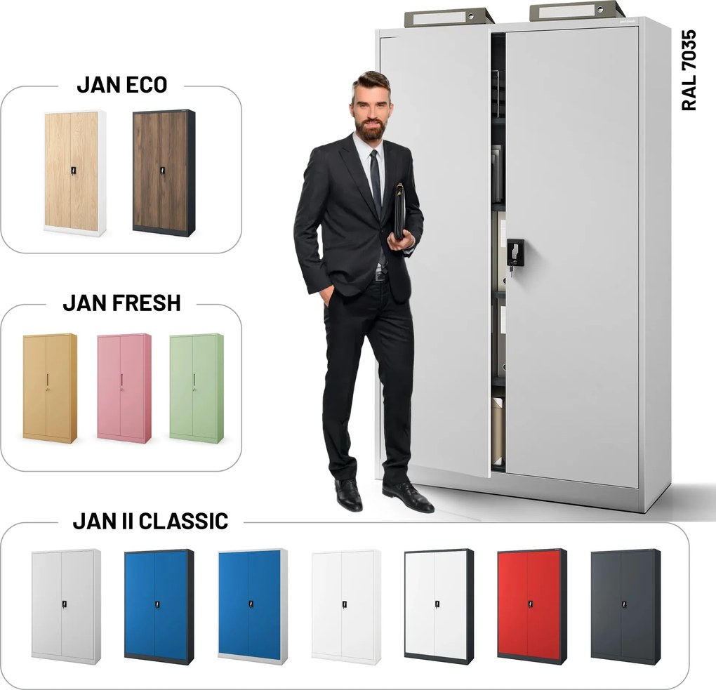 Fém iratszekrény JAN II, 1150 x 1850 x 400 mm, szürke