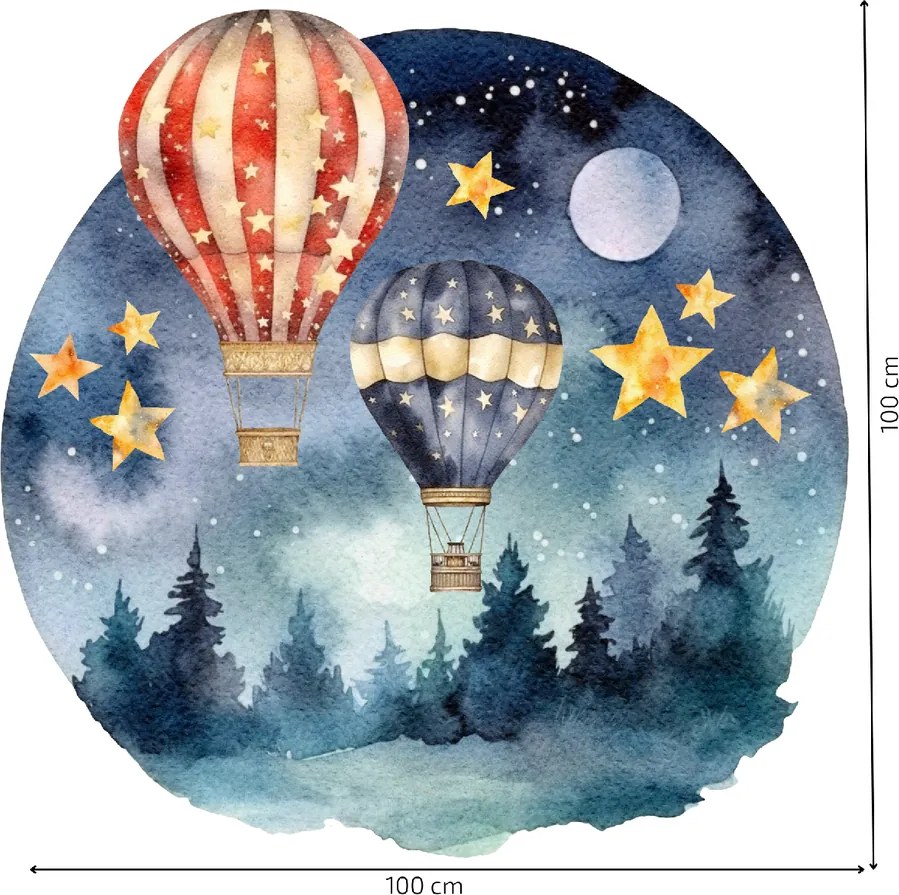 PIPPER. Kör alakú falmatrica "Hőlégballonok az erdő felett" Méret: 100cm