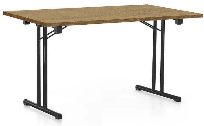 Összecsukható asztal 140 x 80 cm, fekete lábak, köves tölgy