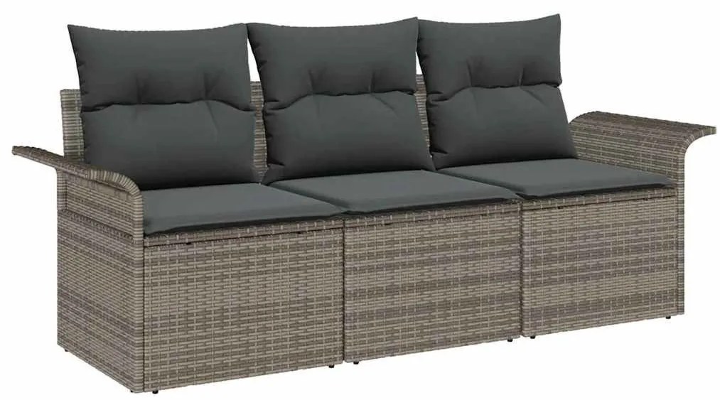 Kerti Kanapé Szett 3 pcs Szürke 196 x 62 x 85cm polirattan