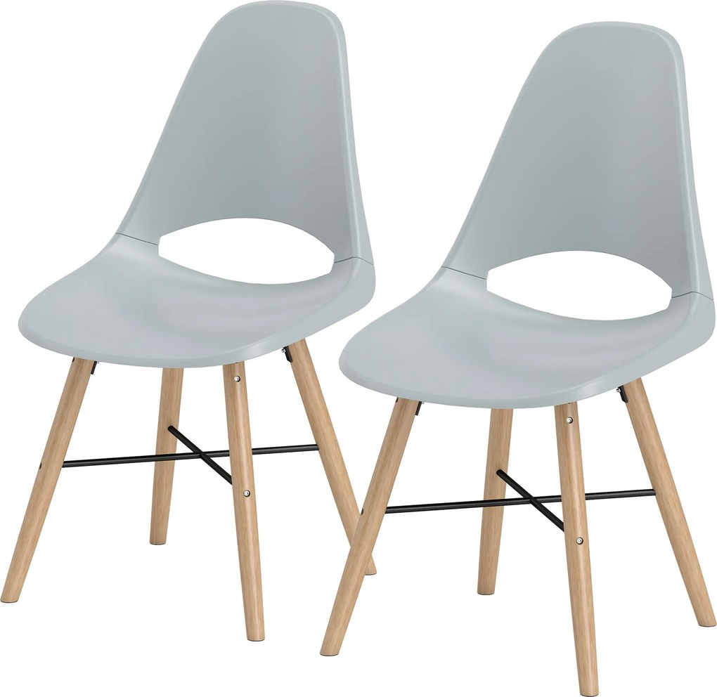 HOMCOM 2 db-os Étkezőszék Szett, Modern Konyhai Székek Kivágott Támlaformával és Gumifa Lábakkal, Műanyag Székek Konyhába, Hálószobába, Irodába és Nap