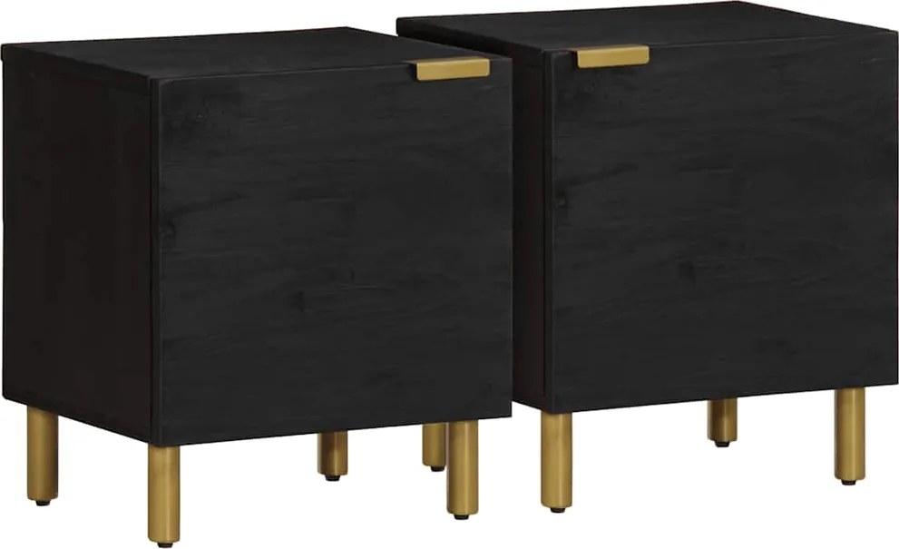 vidaXL 2 db fekete tömör mangófa éjjeliszekrény 40 x 33 x 46 cm