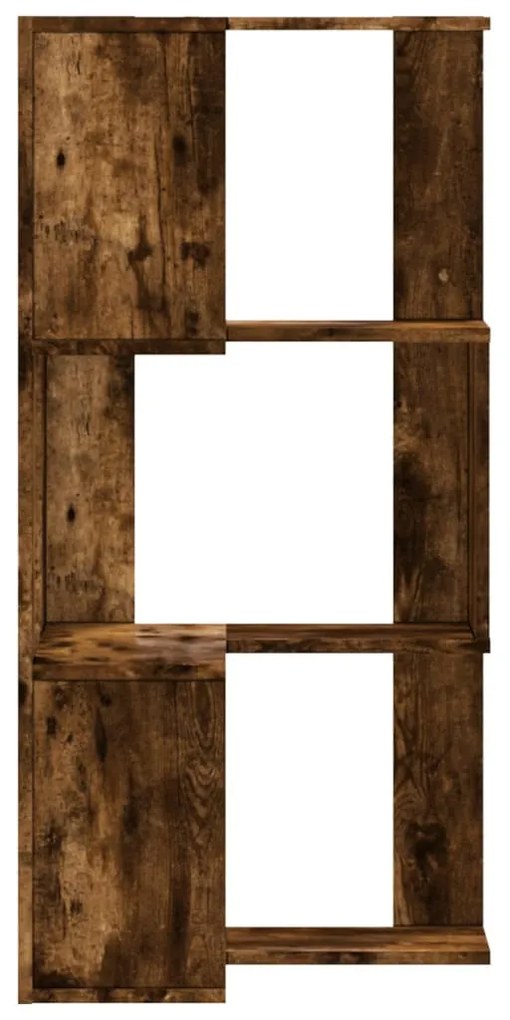 3 szintes füstös tölgy szerelt fa sarok könyvespolc 50x50x102cm