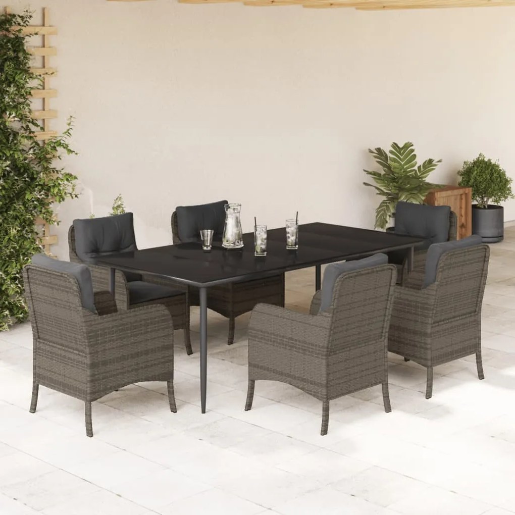 7 részes szürke polyrattan kerti étkezőgarnitúra párnával