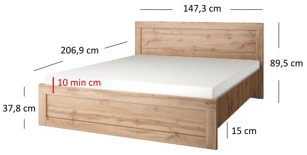 Franciaágy 140 cm Mirella (wotan tölgy) (ágyráccsal). 1053073