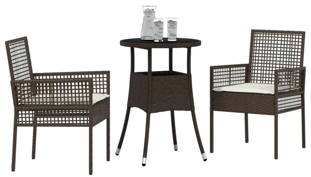 3 Részes Kert Étkező Garnitúra Barna Poli Rattan