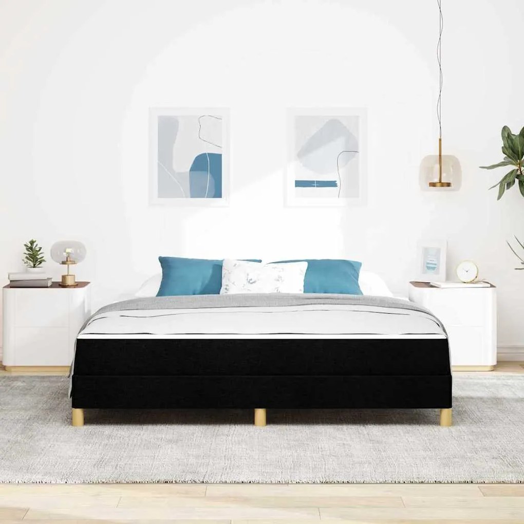 Boxrugós ágy Fekete és Barna 180 x 200 cm Textil és mérnöki fa