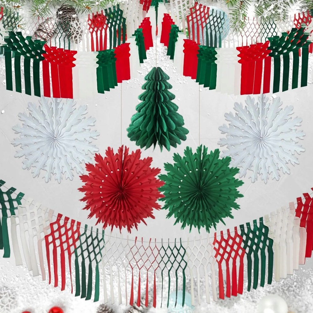 Karácsonyi Díszítő Füzérek Piros Zöld Fehér Papírból