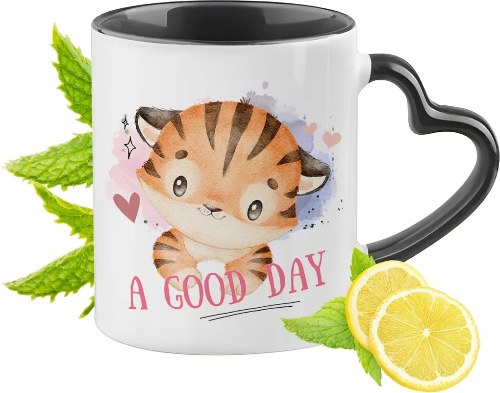 Tigris Bögre Fekete Szív Alakú Füllel Ajándék