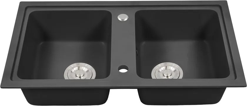 Tia szögletes két medencés gránit mosogató fekete