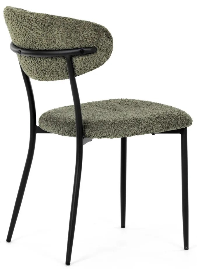 Scaun de sufragerie, material verde, picioare metalice negre