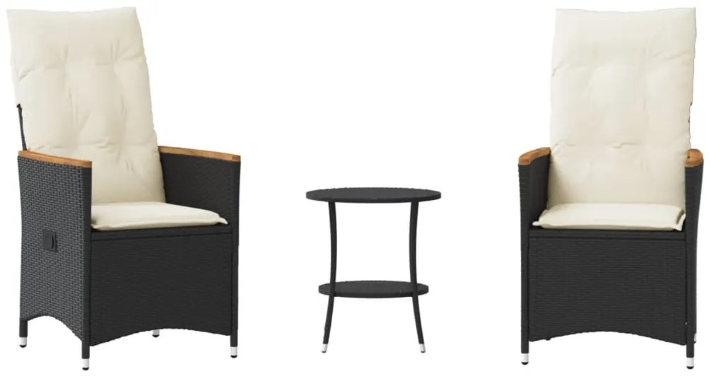 3 részes fekete polyrattan bisztrógarnitúra párnával
