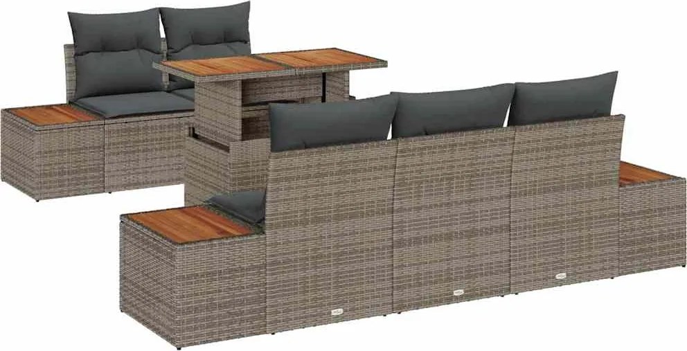 vidaXL Kerti Kanapé Szett tárolóval 6 pcs Szürke Poli rattan