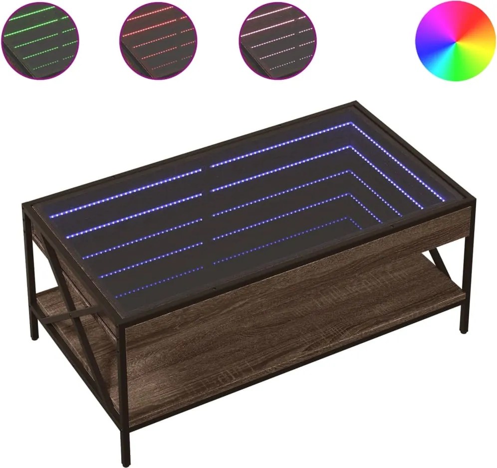 vidaXL barna tölgy végtelen hatású LED-es dohányzóasztal 90x50x38 cm