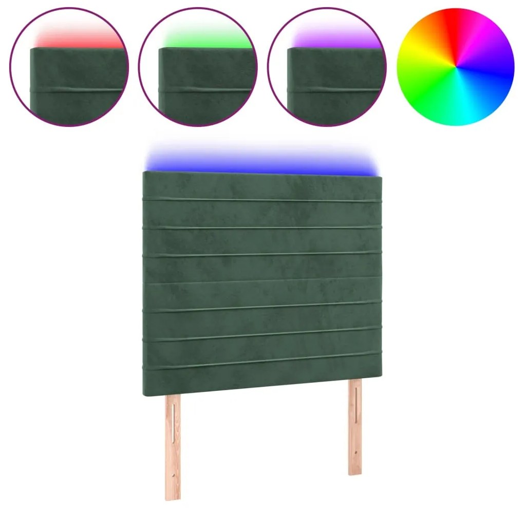 sötétzöld bársony LED-es fejtámla 80x5x118/128 cm