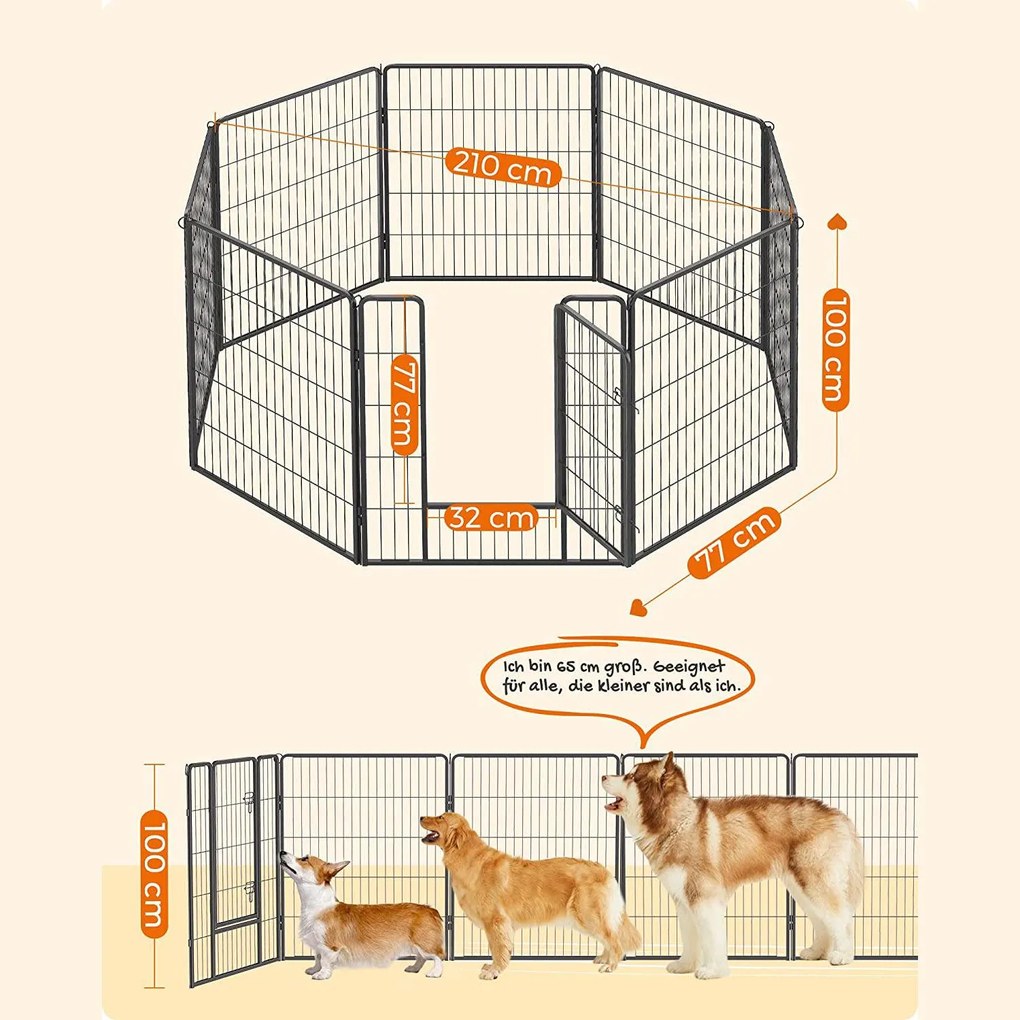 Kutya kennel, kutyaketrec, 8 paneles kisállat járóka 100 cm magas | FEANDREA