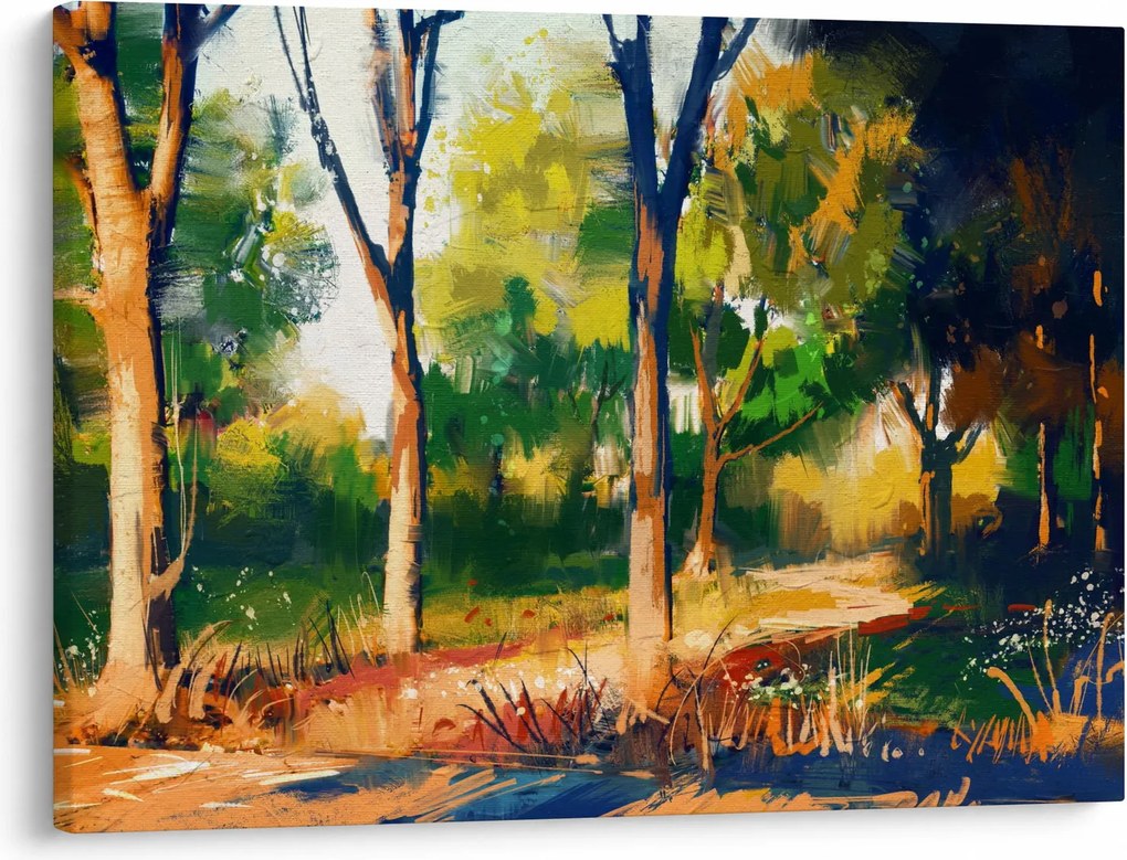 Erdő képe a nyári napsütésben, festmény (70x50 cm)