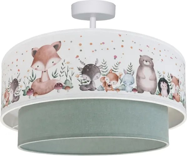 Brilagi-LED gyerek felületre szerelhető csillár BOBO 1xE27/60W/230V, átm. 40 cm, fehér/zöld/állatmintás