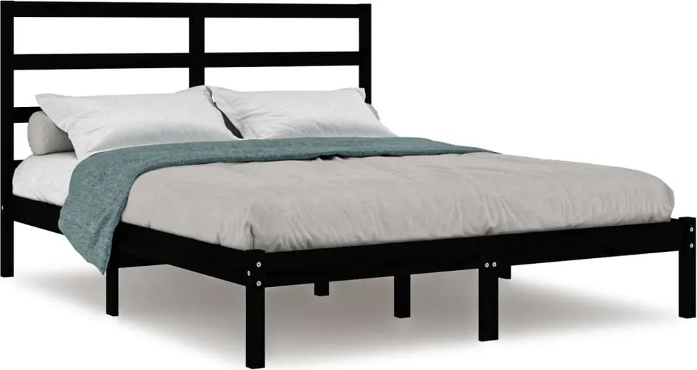 vidaXL fekete tömör fenyőfa ágykeret 140 x 190 cm