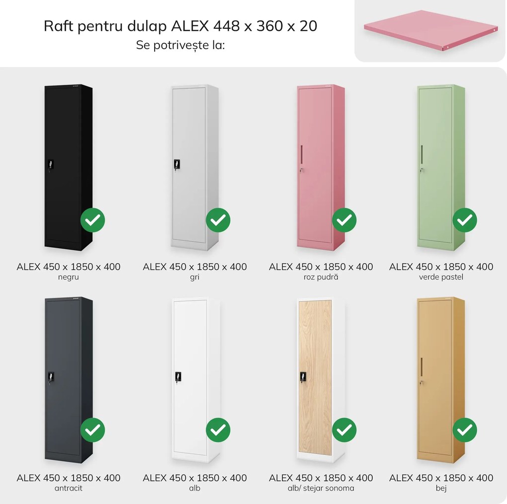 Fém polc ALEX szekrényhez, 448 x 360 x 20 mm, Fresh Style: púderrózsaszín