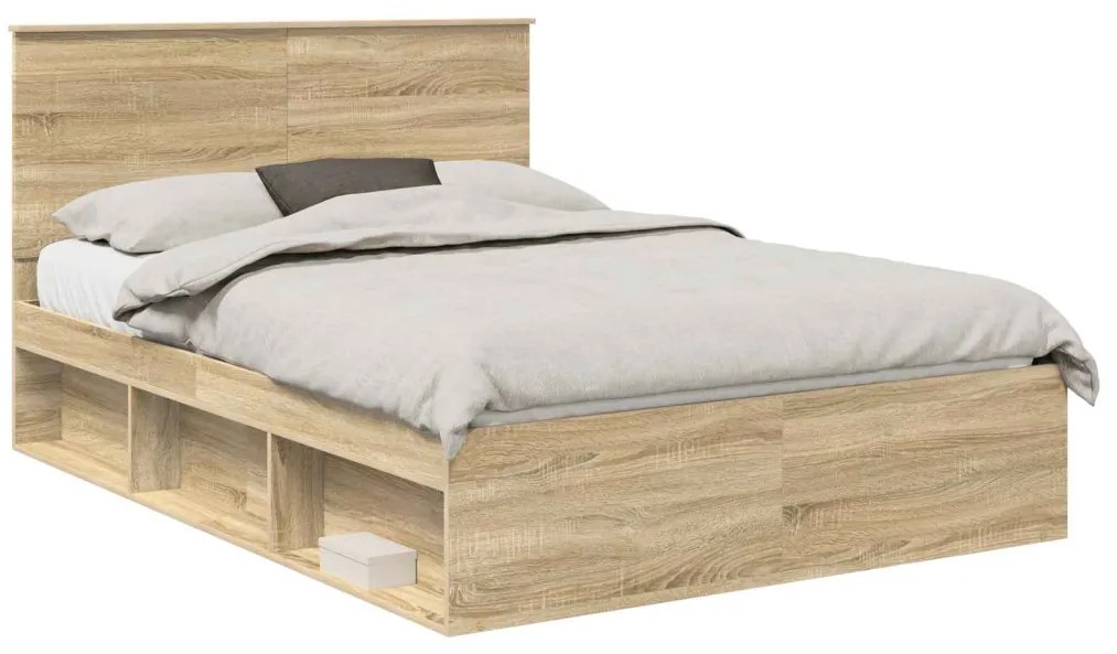 vidaXL Ágykeret fejtámlával Sonoma 160 x 200 cm Tömör fenyőfa