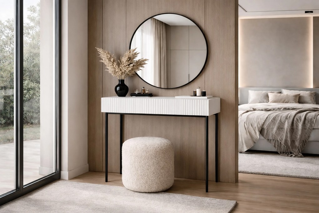 Nicole fésülködőasztal fekete tükörrel 60 cm - matt fehér / fekete lábak