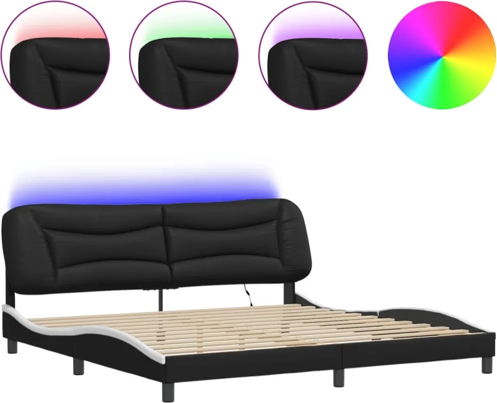 vidaXL fekete és fehér ágykeret LED-ekkel matrac nélkül Hvar 200x200 cm