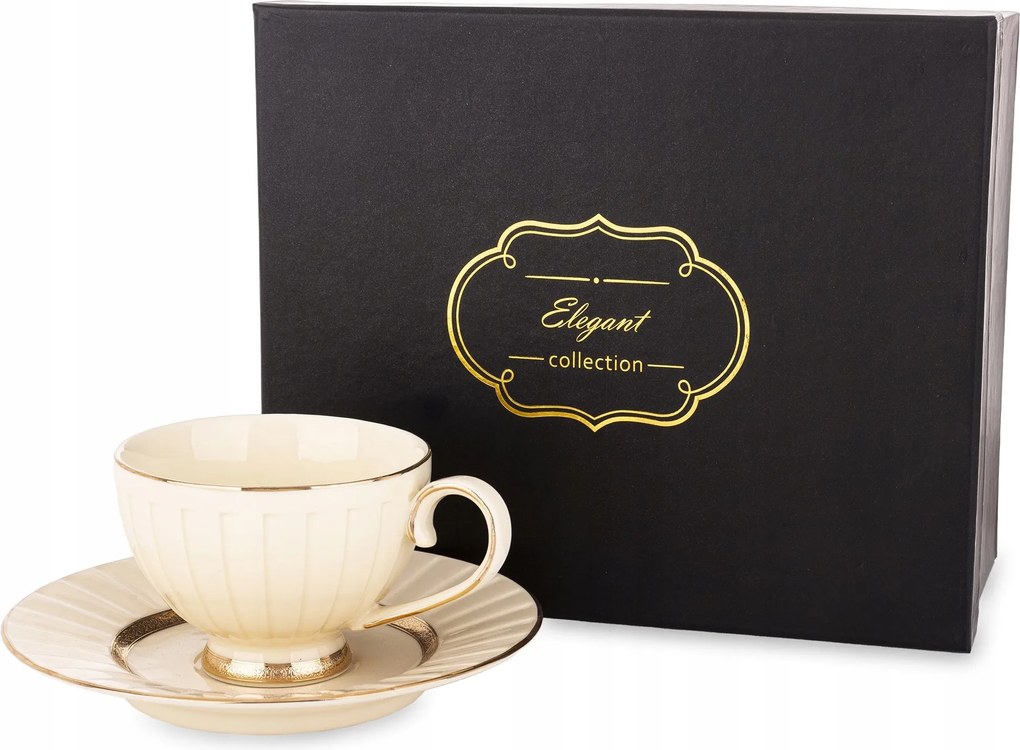 Porcelán csésze 220 ml csészealj bézs arany ekrü Nina