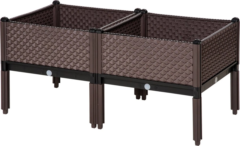 Outsunny 2 darabos Kültéri Emelt Négyzetes Virágtartó Szett - Kombinálható Virágcserepek Kertre, Teraszra 50x50x46,5 cm Barna | Aosom