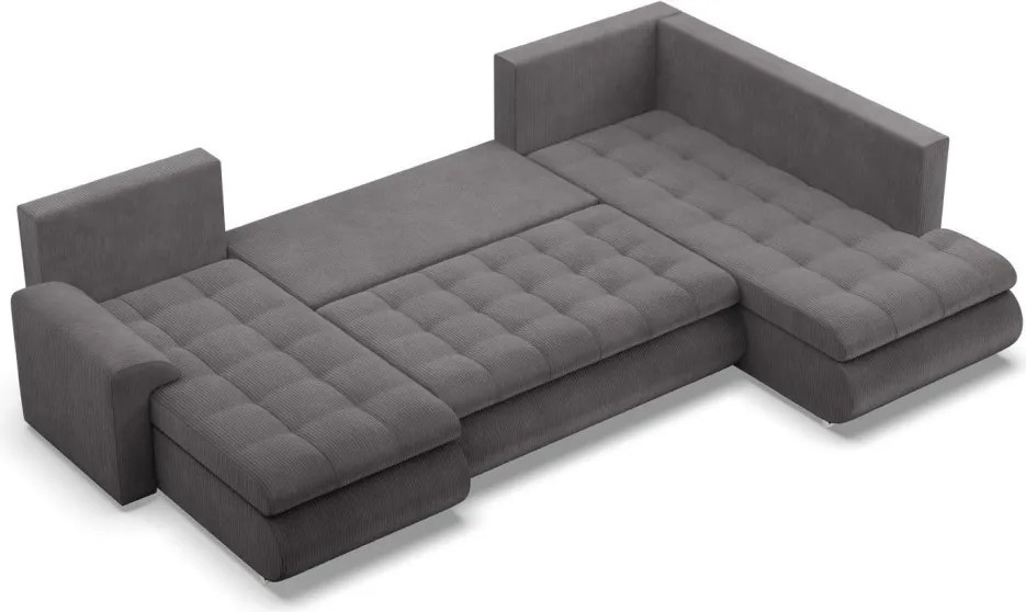 Tokio U sarokkanapé, 3 ágyneműtartóval, kordbársony, jobboldali, szürke