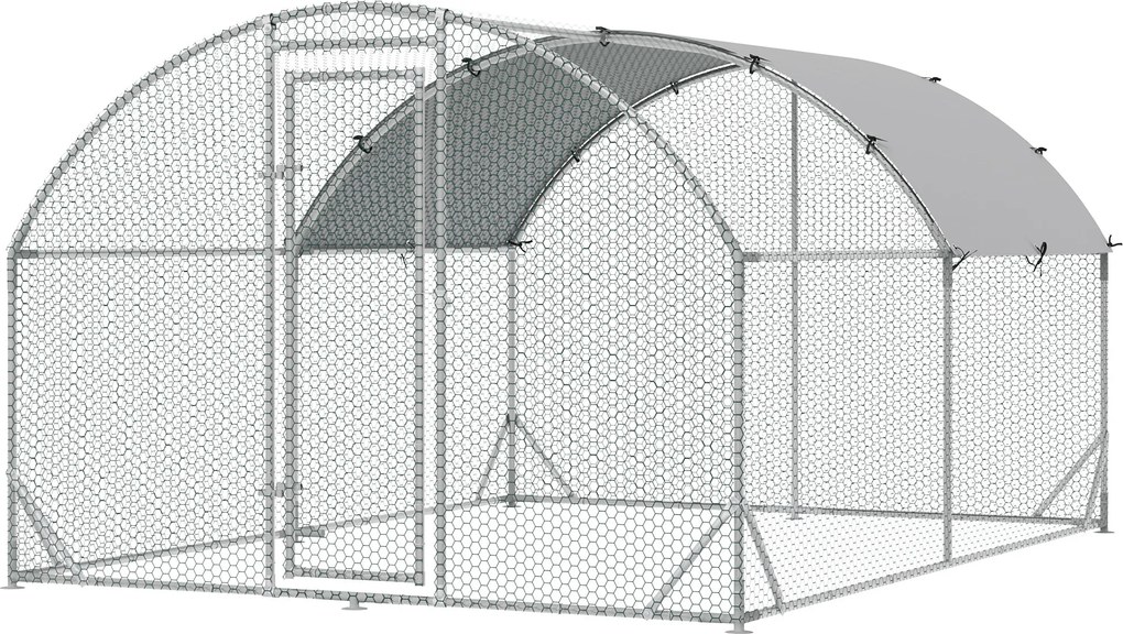 PawHut Fém Baromfiudvar, Szabad Területtel, 280 x 380 x 197 cm, UV-álló Borítással, Ajtóval, 6-12 Tyúk és Más Kisállatok Számára | Aosom