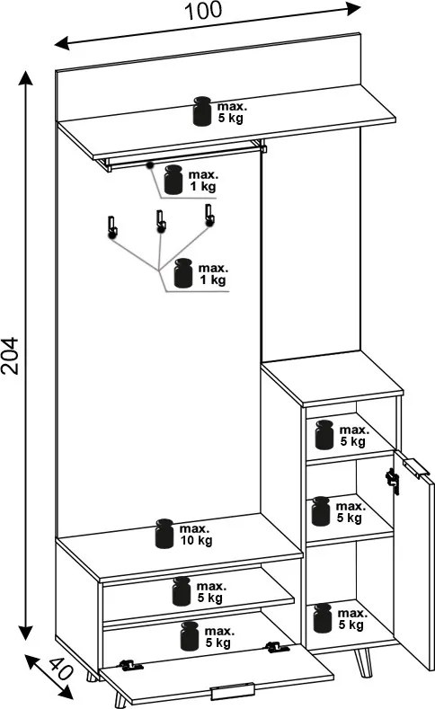 Előszoba bútor szett Evoke tölgy / tablila / grafit színkombinációban – NORDIC C