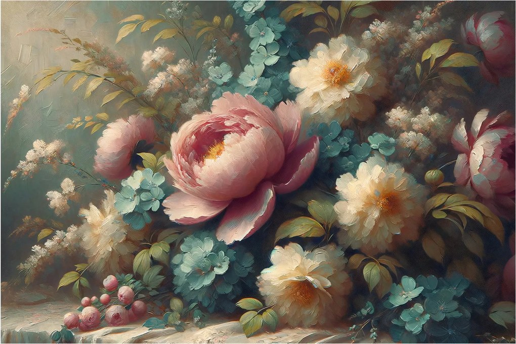 Kép - Természet csendélet virágokkal - festmény (90x60 cm)