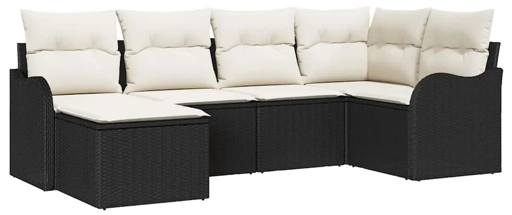 Kerti Kanapé Szett párnával 6 pcs Fekete és fehér Poli rattan