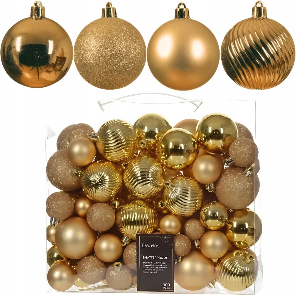 Arany karácsonyfadísz gömbök Fényes, matt, csillogó 100 darabos készlet, 6 cm-es