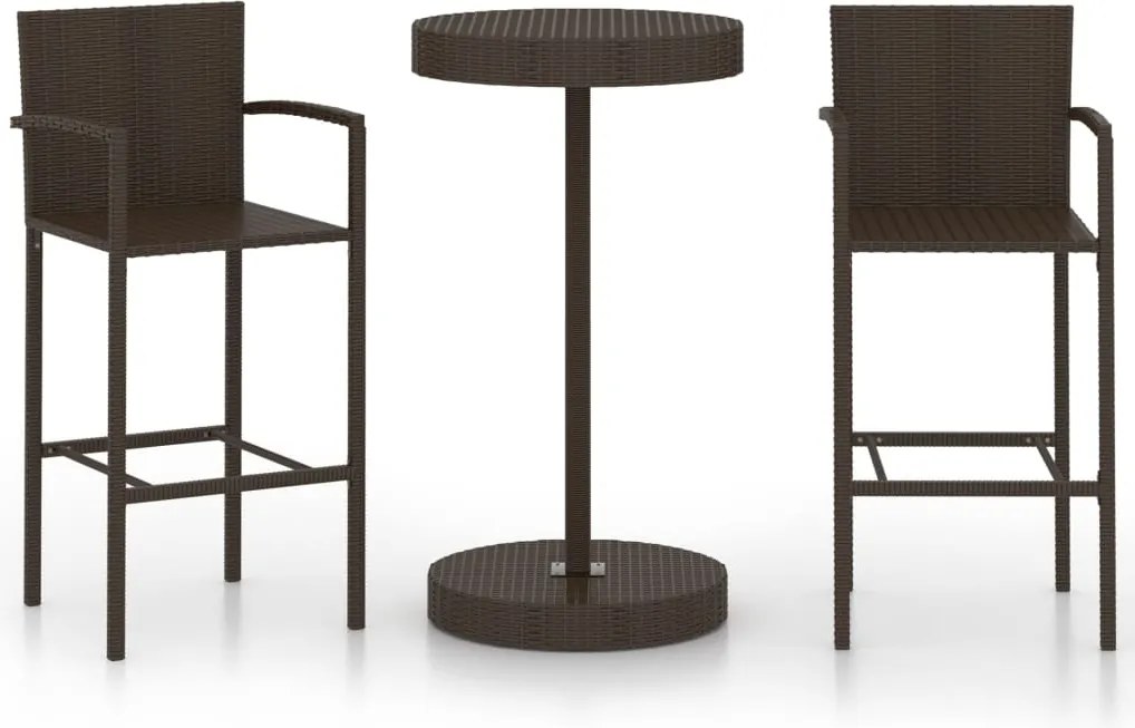vidaXL 3 részes barna polyrattan kerti bárszett